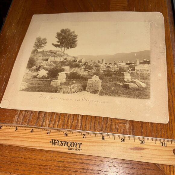 No Brand Other - Vintage Temple of Hera Ruins in Olympia Greece Mounted Greek Architecture Photo